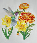 Merigolds, Daffodils, and a Hummingbird